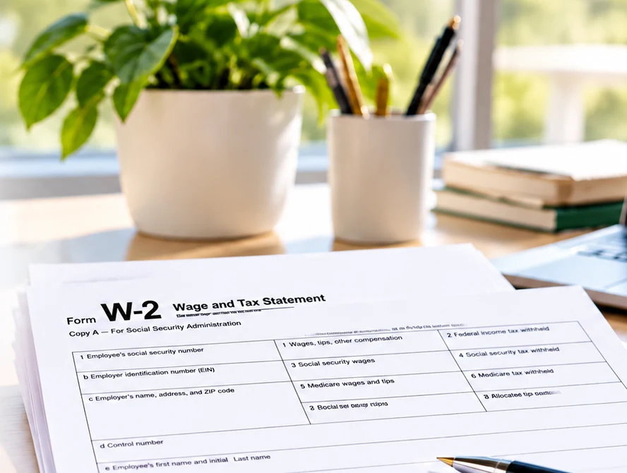Payroll desk and employee tax reporting materials for W-2 wage statements